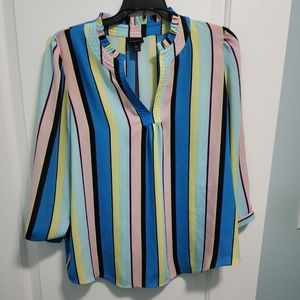 Worthington Blue, green pink stripe top sz PL